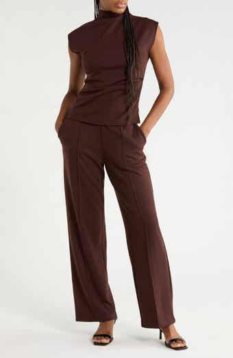 Mock Neck Sleeveless Top and Wide Leg Pants Set