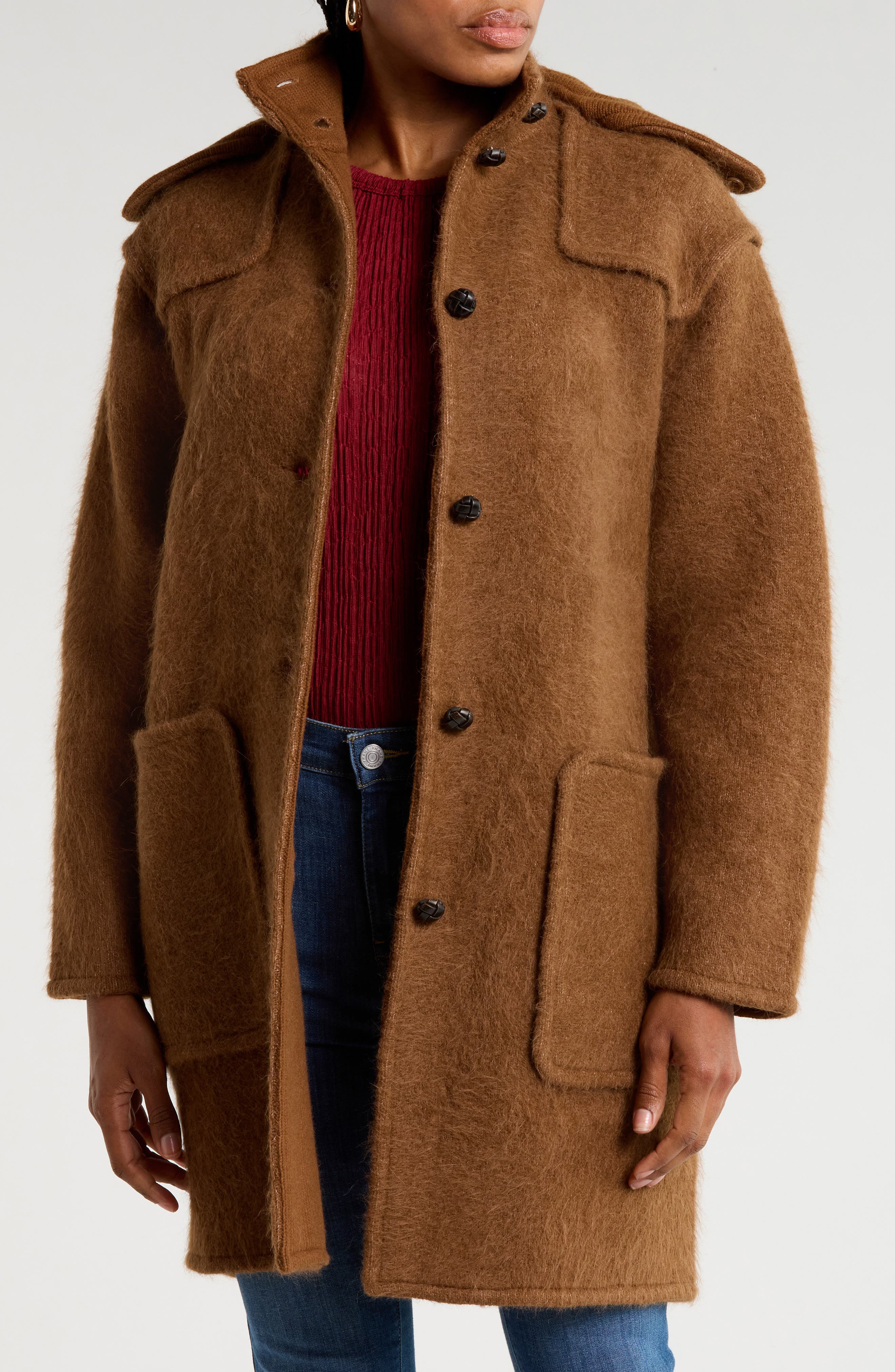 Oversized Lofty Wool & Alpaca Blend Hooded Jacket