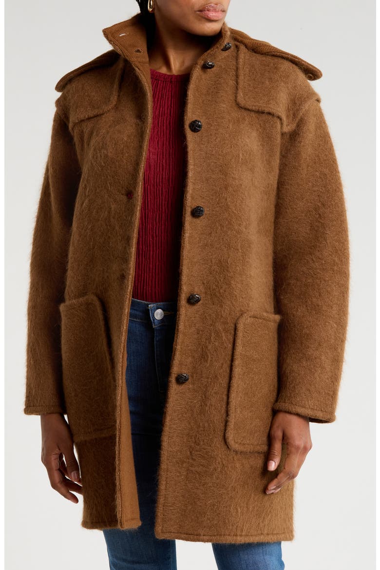 Oversized Lofty Wool & Alpaca Blend Hooded Jacket, Main, color, CAMEL