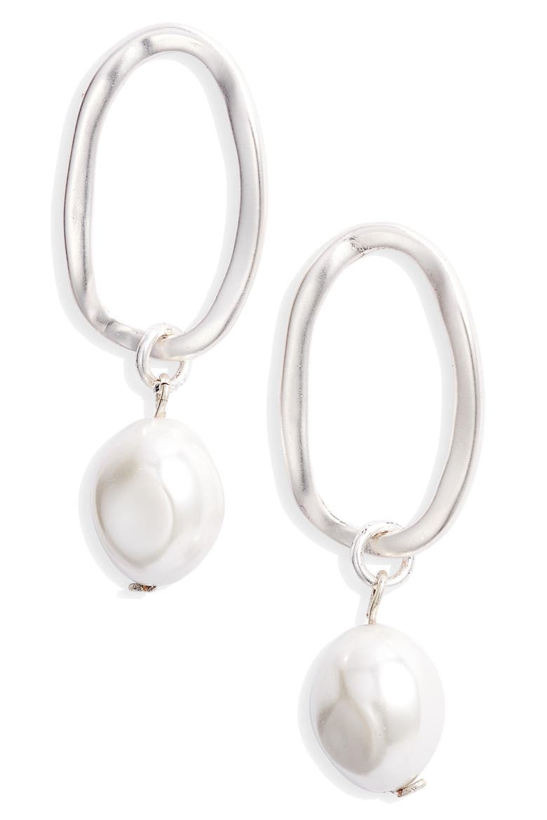 Cultured Pearl Drop Earrings, Main, color, SILVER