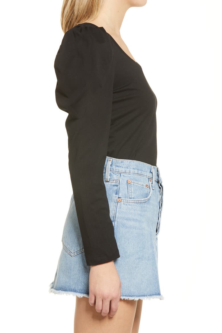 Pleated Puff Sleeve Top, Alternate, color, BLACK