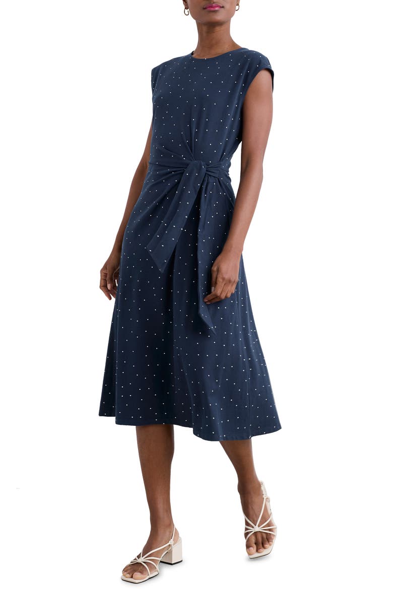 Fettling Tie Waist Jersey Midi Dress, Main, color, DOTTY SPECKLE MARITIME
