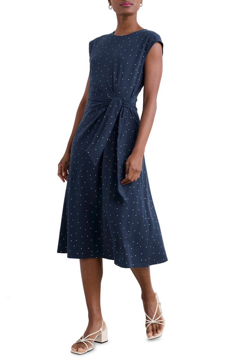 Seasalt Cornwall Fettling Tie Waist Jersey Midi Dress, Main, color, Dotty Speckle Maritime