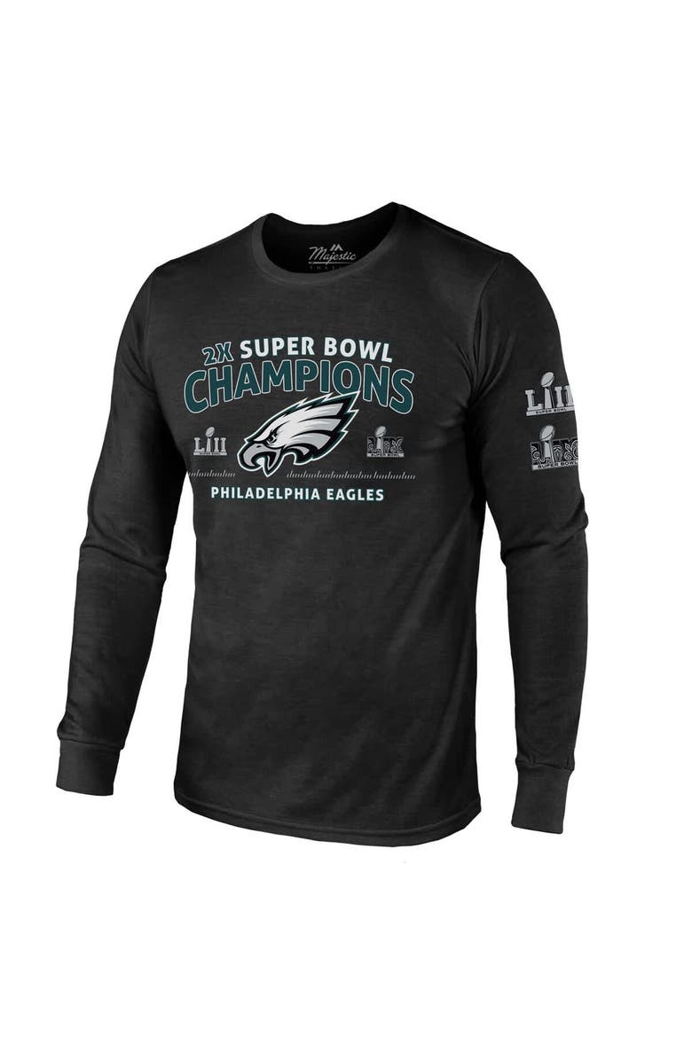 Majestic Threads Men's Majestic Threads Black Philadelphia Eagles Two-Time Super Bowl Champions Sky High Long Sleeve Tri-Blend T-Shirt, Alternate, color, 