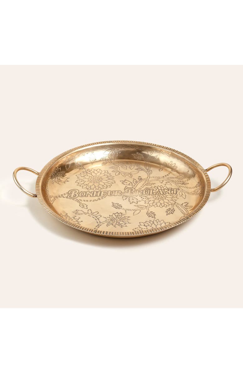 Zsa Zsa Zsu Nanpur Patterned Handle Round Metal Decorative Tray 19X16X3 In, Main, color, Gold