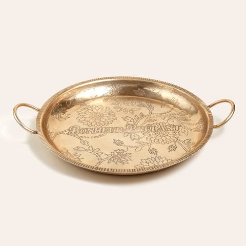 Nanpur Patterned Handle Round Metal Decorative Tray 19X16X3 In