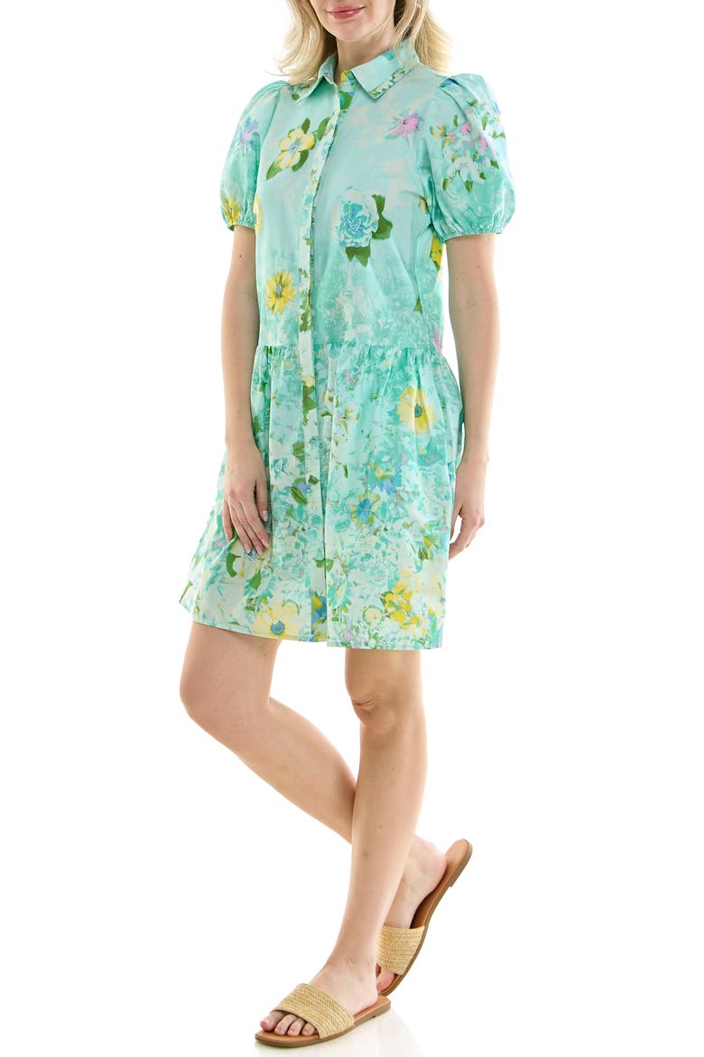 Puff Sleeve Shirtdress, Alternate, color, FLORAL MINT