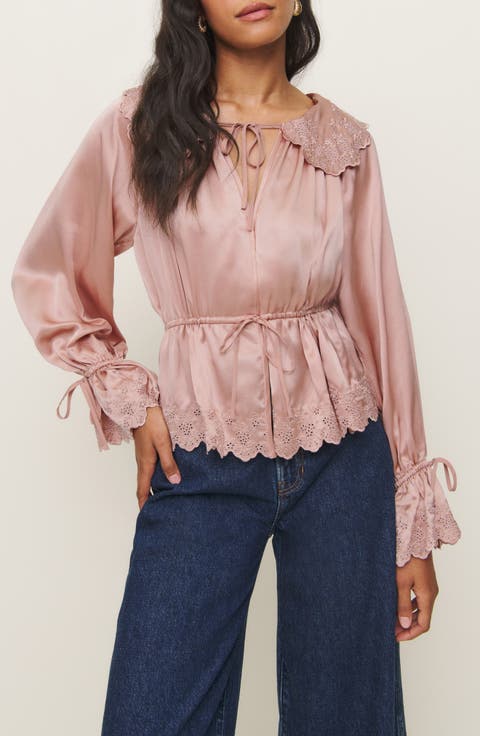 x Kacey Musgraves Lillie Eyelet Embroidered Silk Top