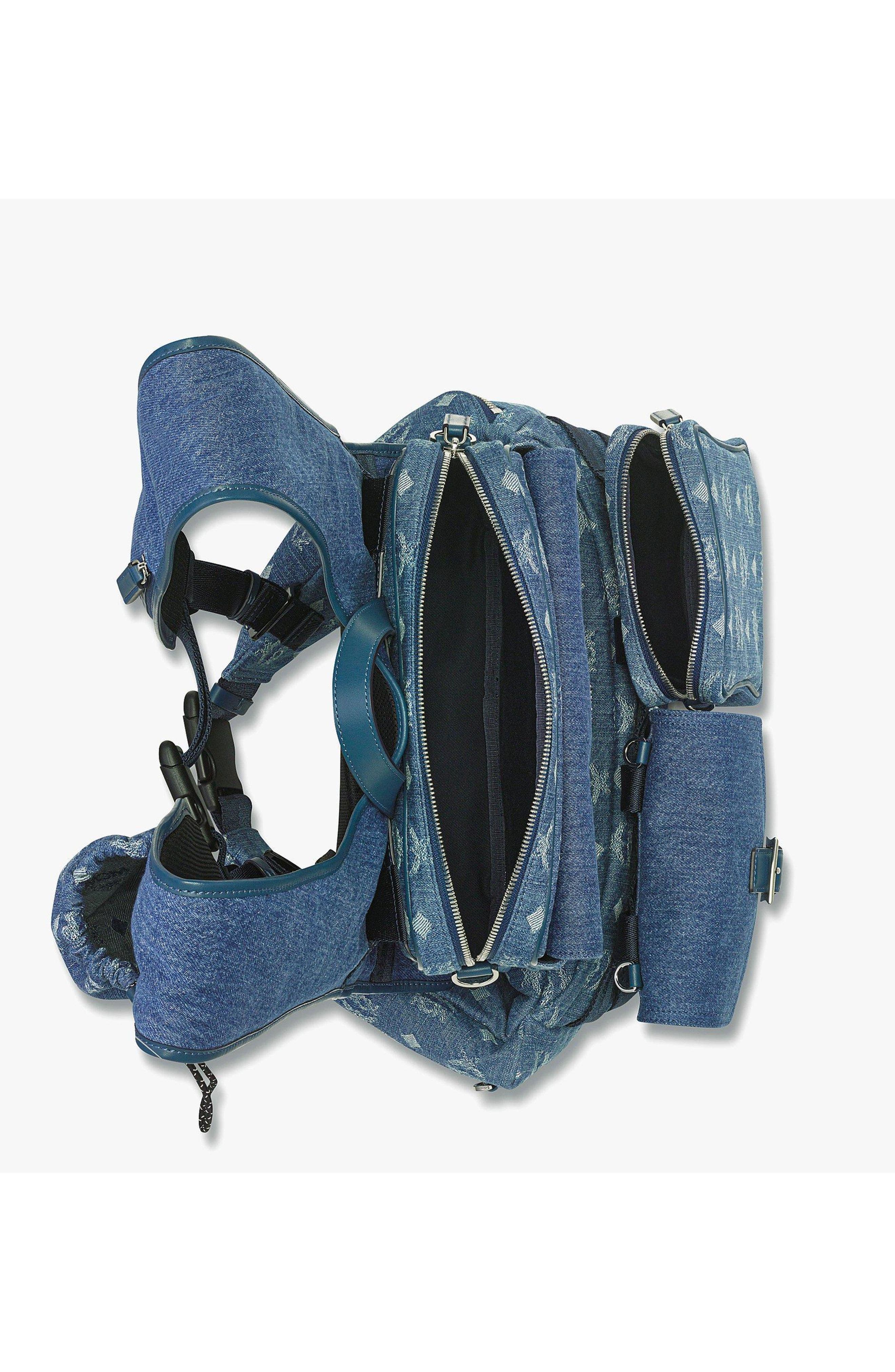 MCM Aren Multi-Backpack in Monogram Denim Jacquard, Alternate, color, Blue