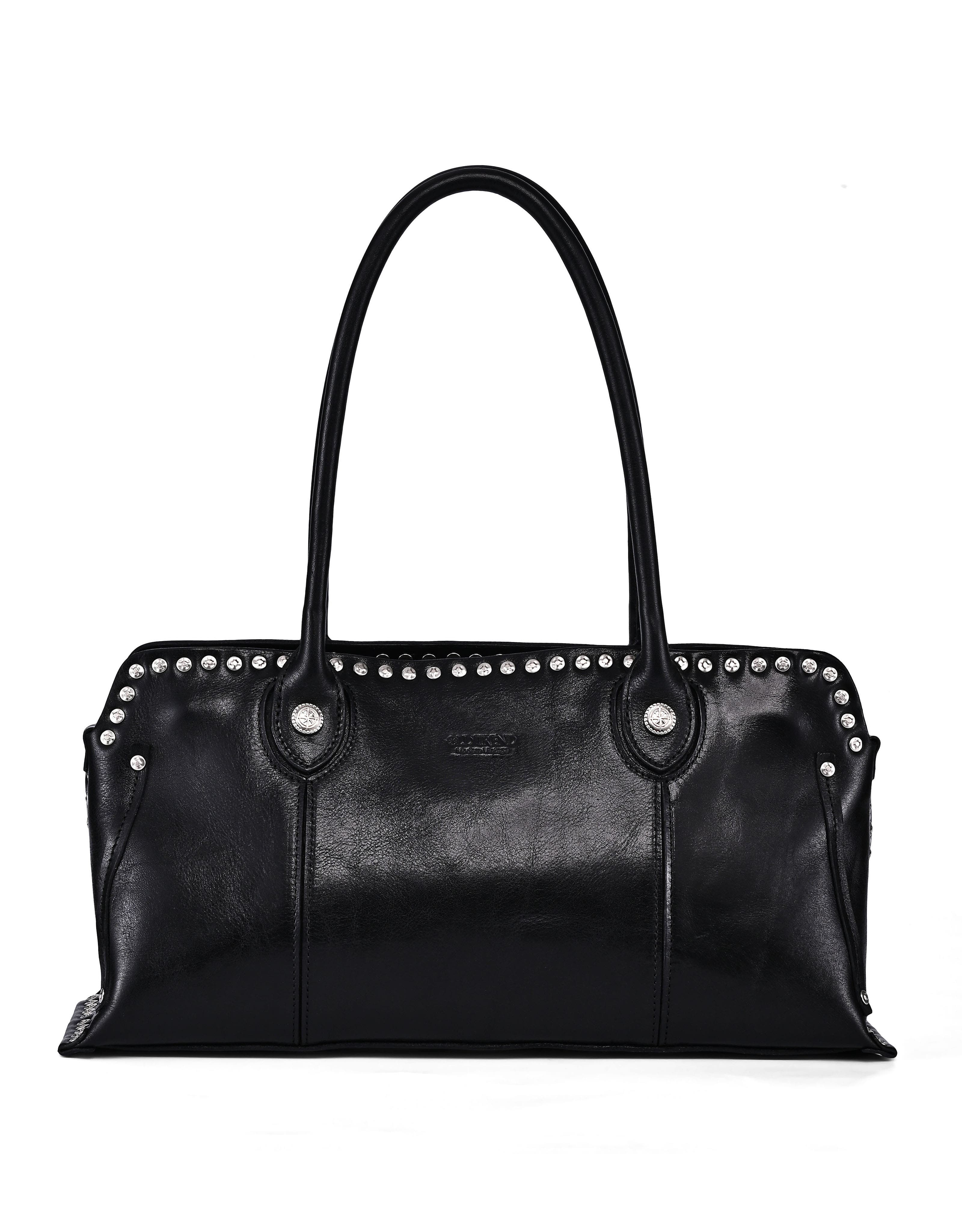 OLD TREND Soul Genuine Leather Studded Structured Shoulder Bag, Main, color, Black