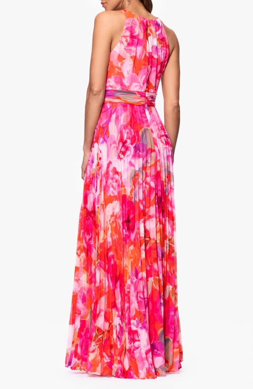 Xscape Evenings Keyhole Pleated Chiffon Maxi Dress In Red Pink