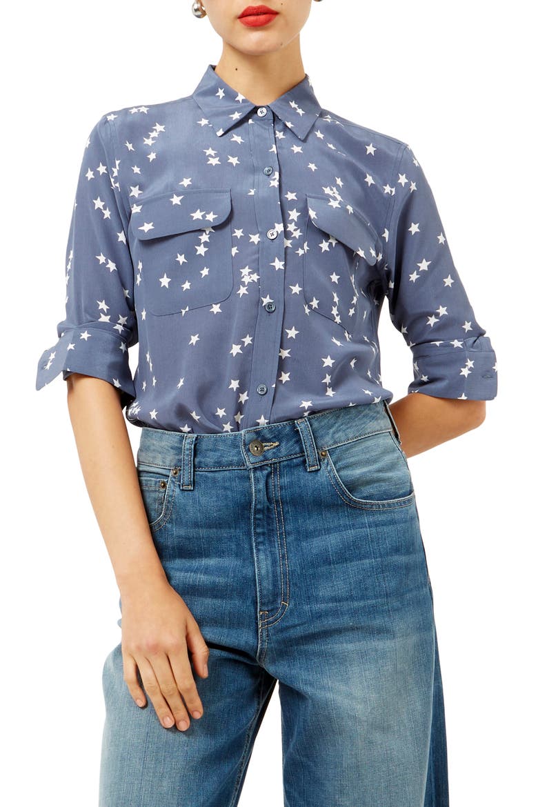 'Starry Night' Silk Shirt, Main, color, BLUESTONE