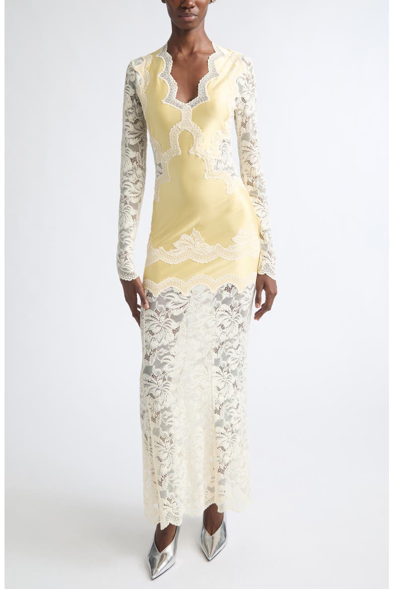Long Sleeve Mixed Media Dress, Main, color, IVORY