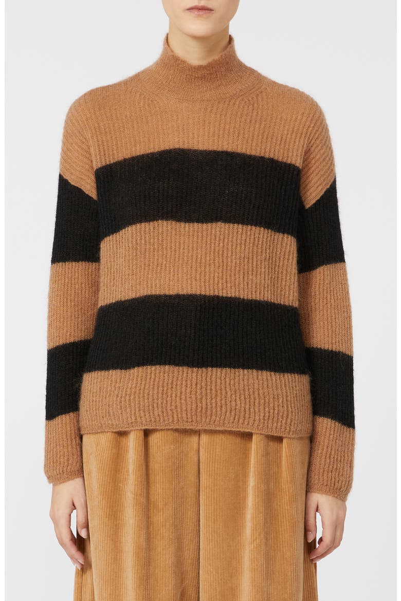 Tenna Stripe Turtleneck Sweater, Main, color, CAMEL
