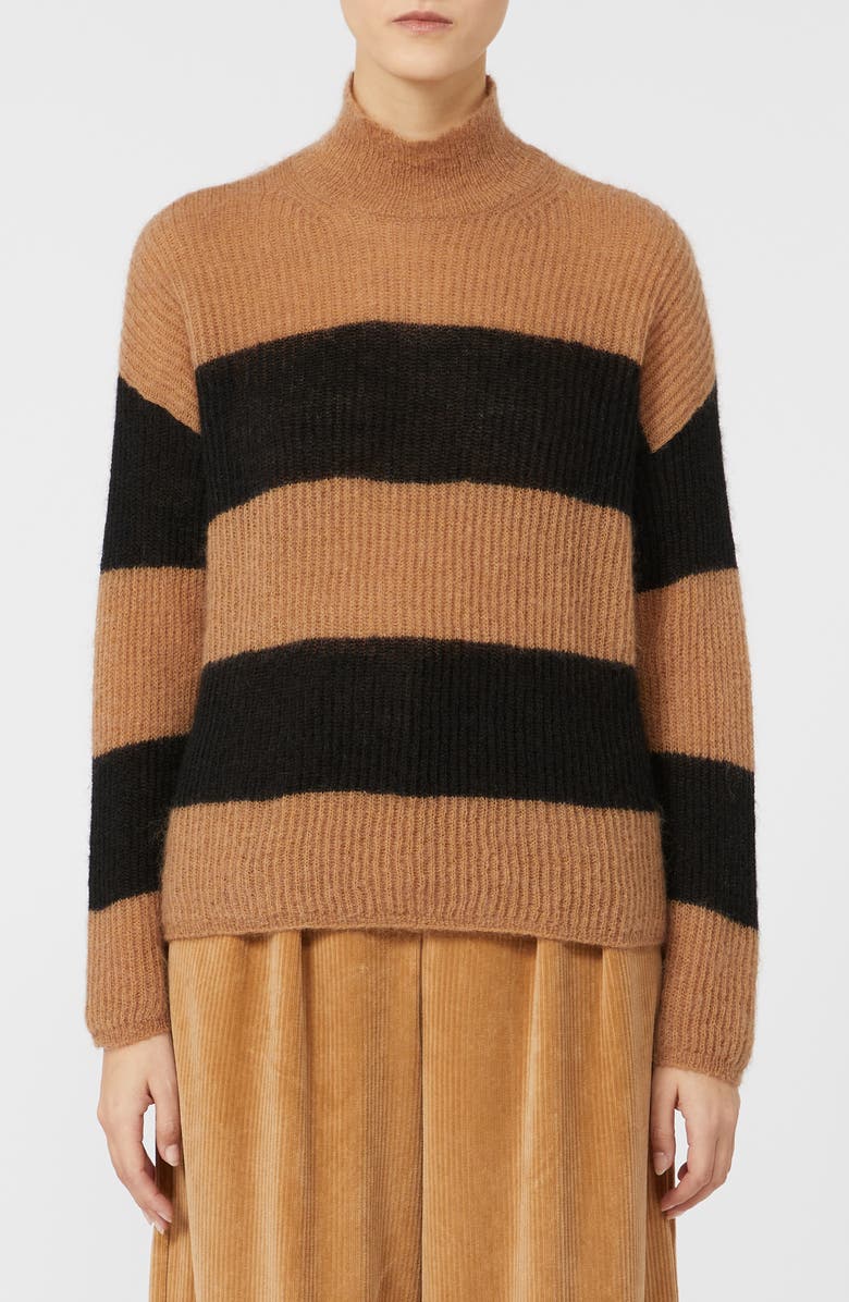 MM by Max Mara Tenna Stripe Turtleneck Sweater, Main, color, Camel
