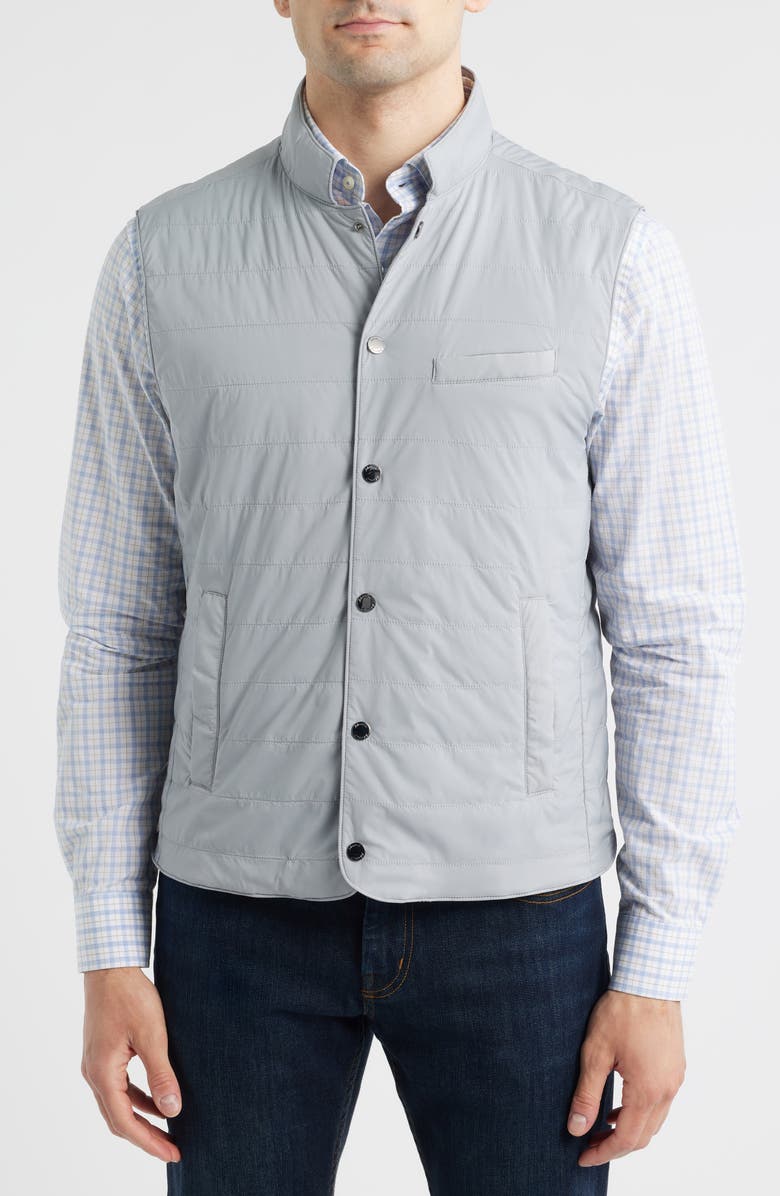 johnnie-O Bauer Quilted Water Resistant Snap-Up Vest, Alternate, color, Gray