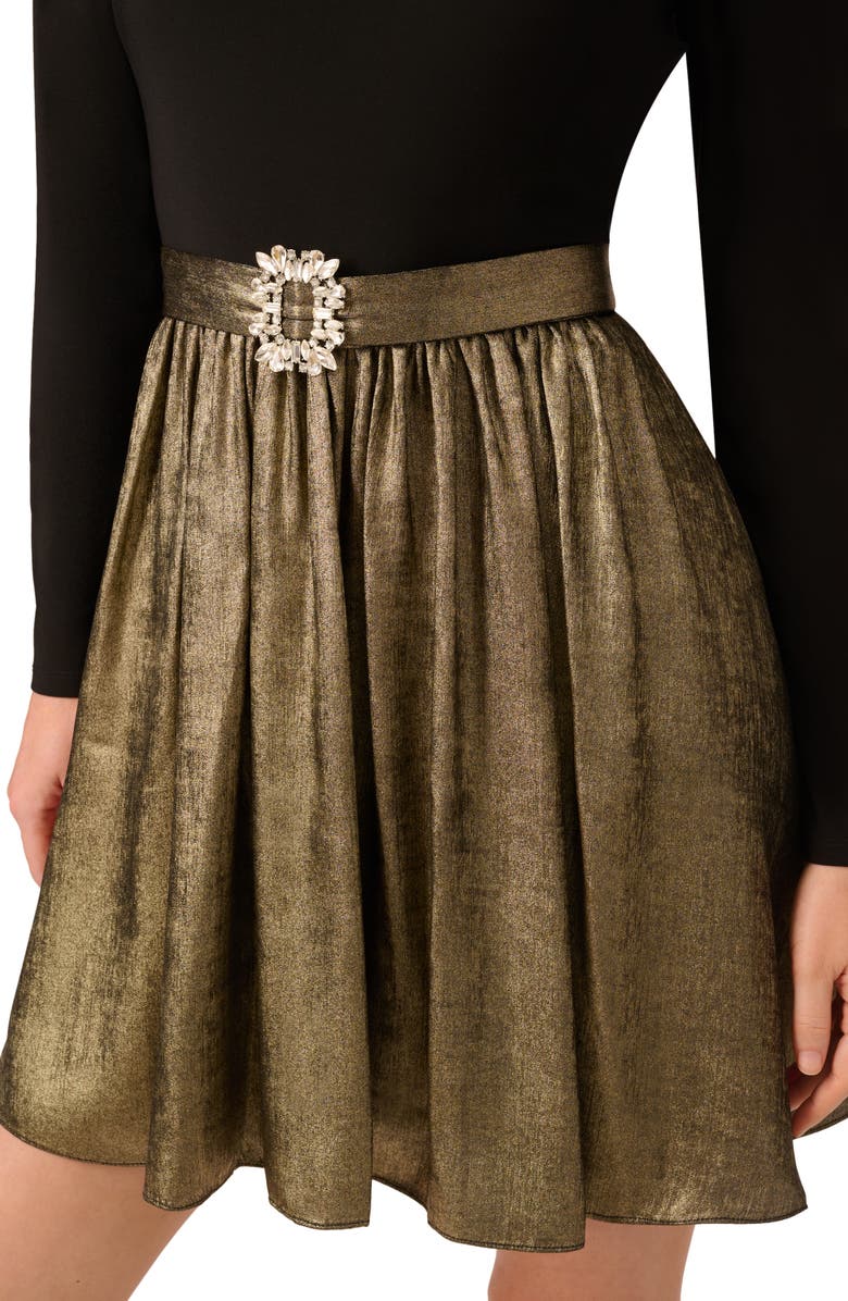 Adrianna Papell Mixed Media Metallic Long Sleeve Minidress, Alternate, color, 