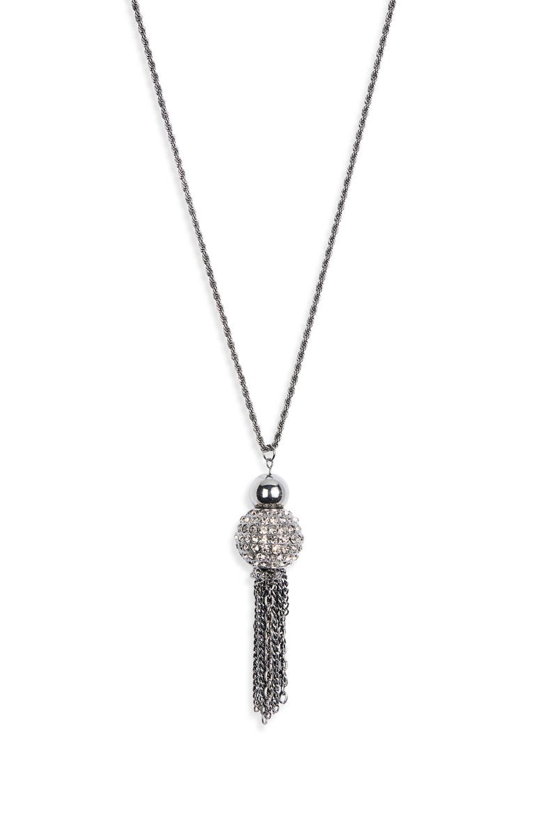 Pavé Tassel Pendant Necklace, Main, color, GUN METAL