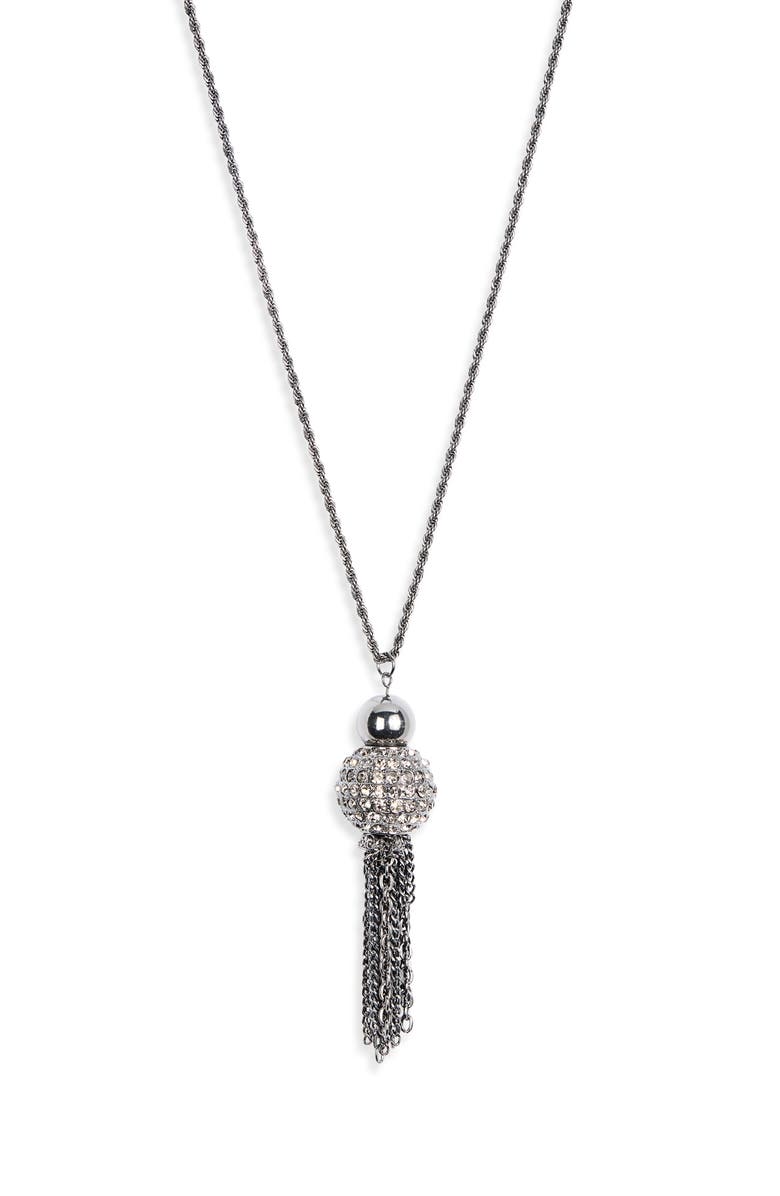 Kenneth Jay Lane Pavé Tassel Pendant Necklace, Main, color, Gun Metal