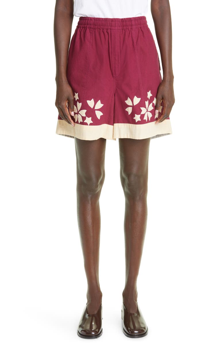 Bode Moonflower Appliqué Pull-On Shorts, Main, color, 