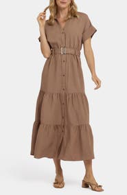 NYDJ Tiered Linen Blend Shirtdress