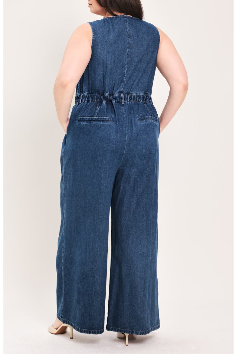 Pleated Wide Leg Denim Jumpsuit, Alternate, color, INDIGO DENIM