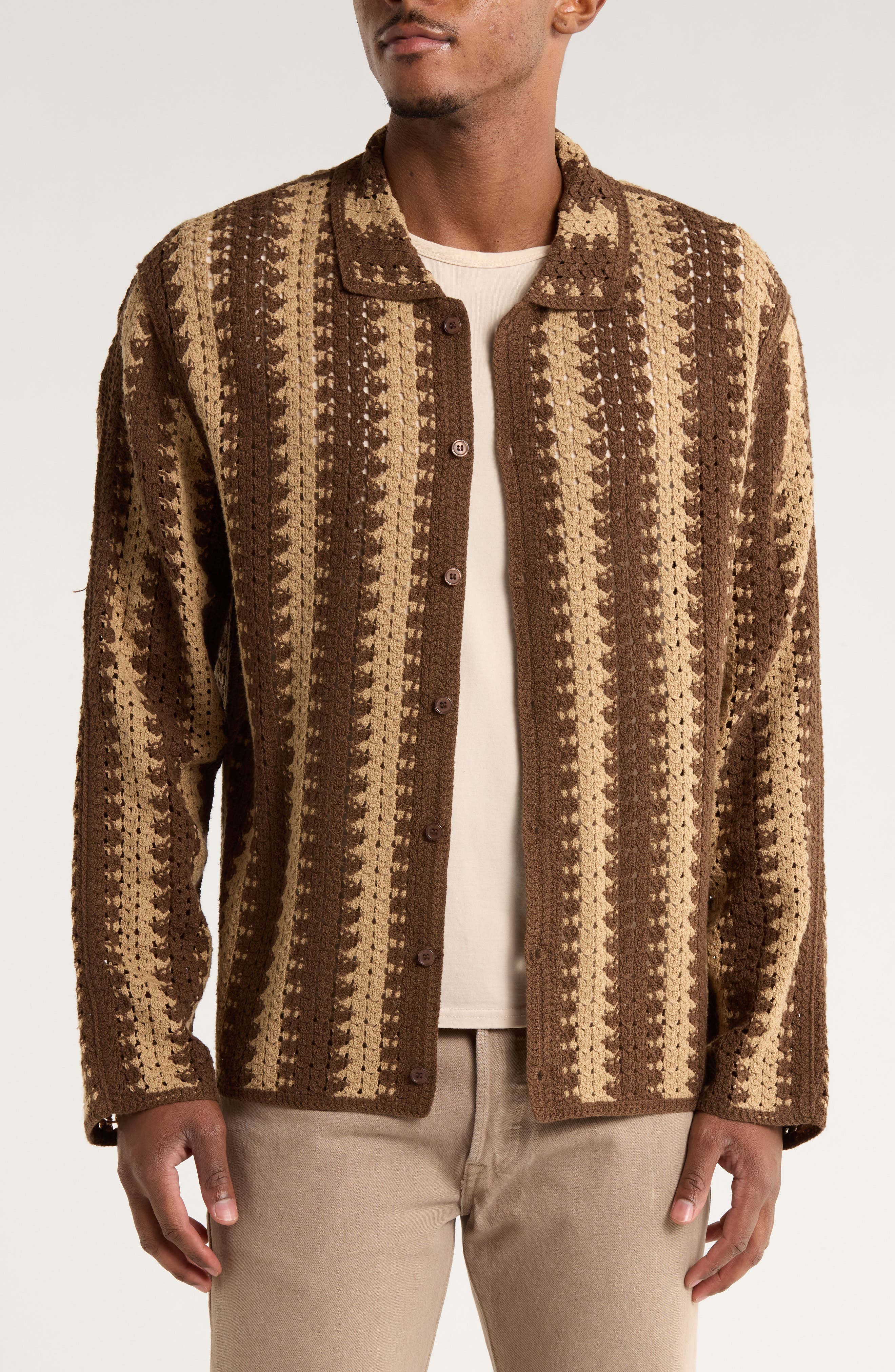 TRUTH Crochet Long Sleeve Button-Up Sweater