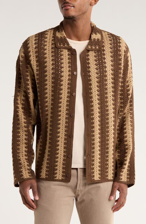 Crochet Long Sleeve Button-Up Sweater