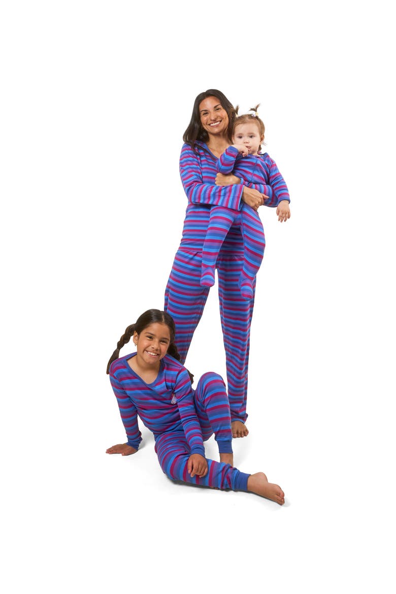 Kids Footed Striped Cotton Matching Family Pajamas, Alternate, color, Unicorn Stripes