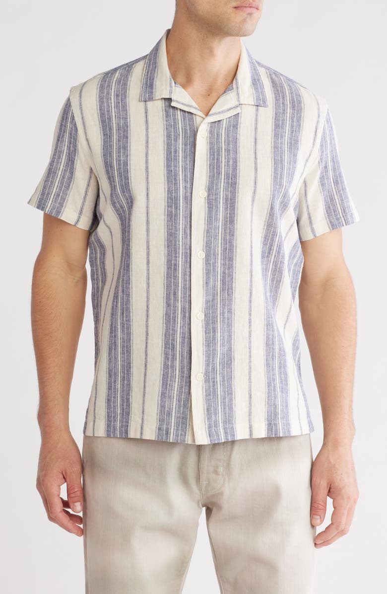 14th & Union Stripe Linen & Cotton Camp Shirt, Main, color, Ivory Eggnog Relaxed Stripe