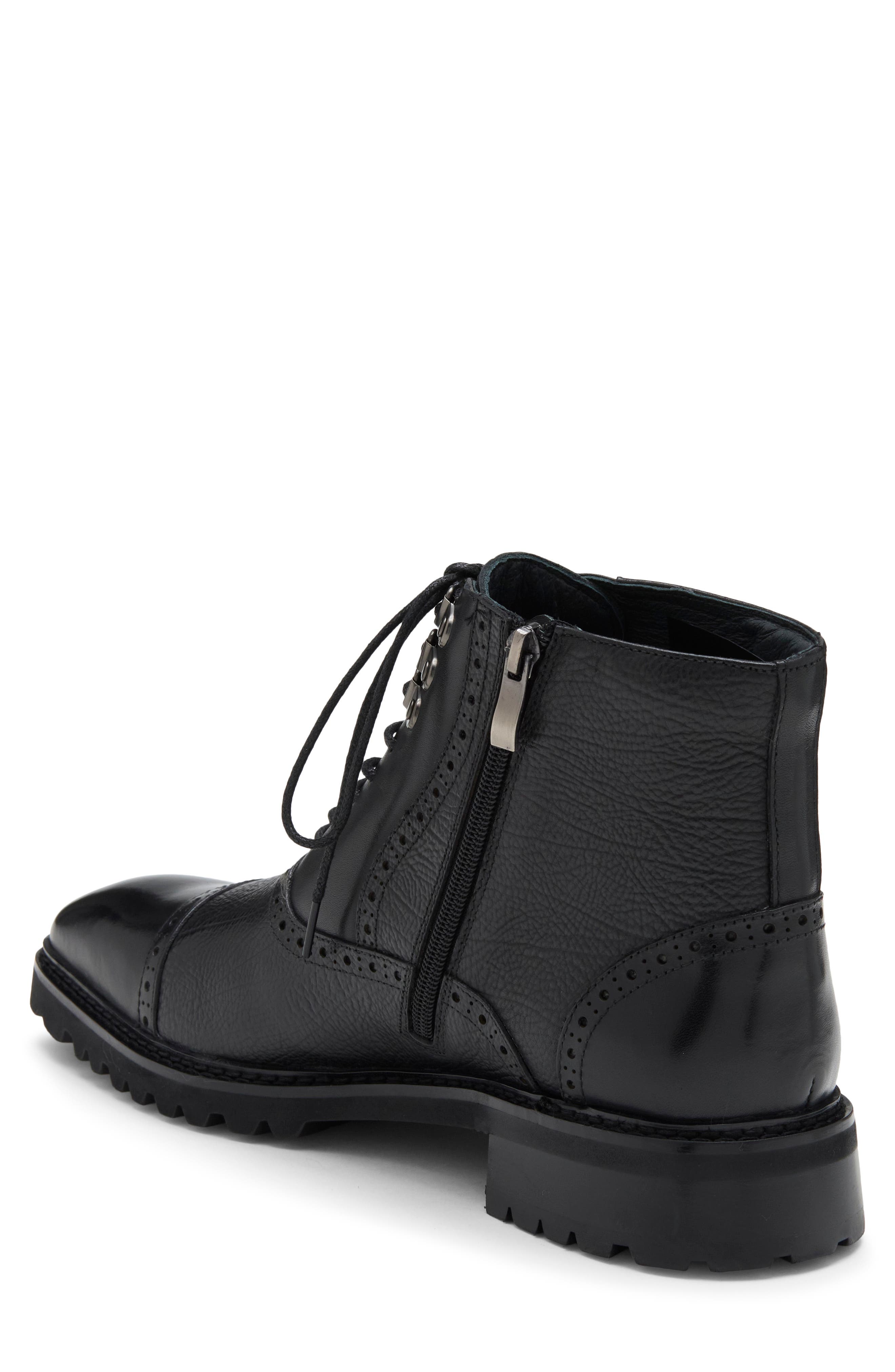 Camino Cap Toe Brogue Leather Boot, Alternate, color, BLACK