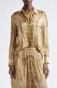 Zimmermann Luna Paisley Print Silk Satin Button-Up Shirt
