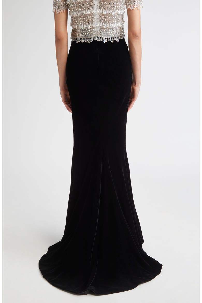 Velvet Trumpet Skirt with Train, Alternate, color, BLACK