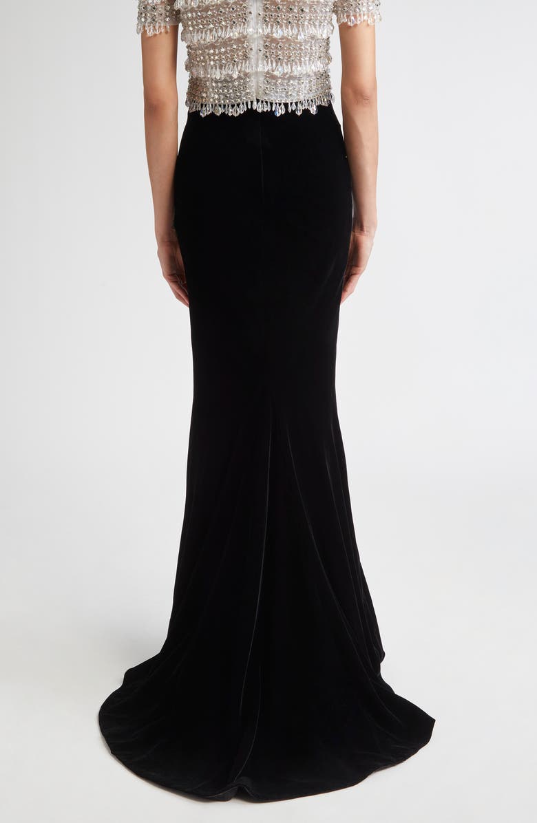 Carolina Herrera Velvet Trumpet Skirt with Train, Alternate, color, Black
