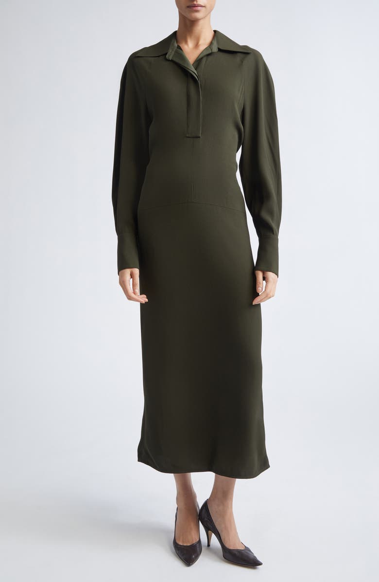 Victoria Beckham Polo Collar Long Sleeve, Main, color, Dark Olive