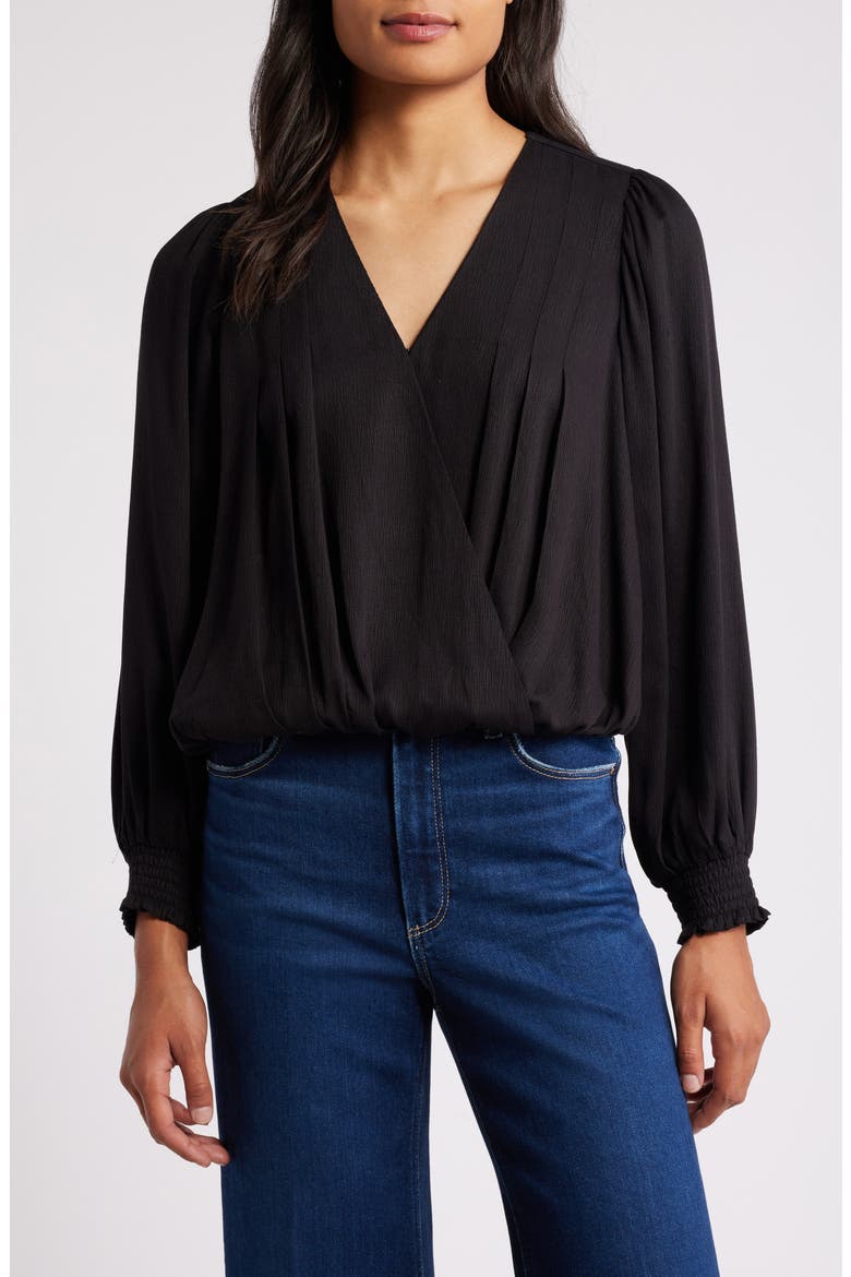 Long Sleeve Wrap Top, Main, color, BLACK
