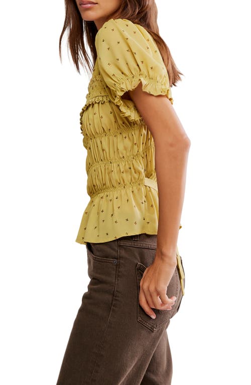 Free People Adore You Ruffle Puff Sleeve Peplum Top In Yellow