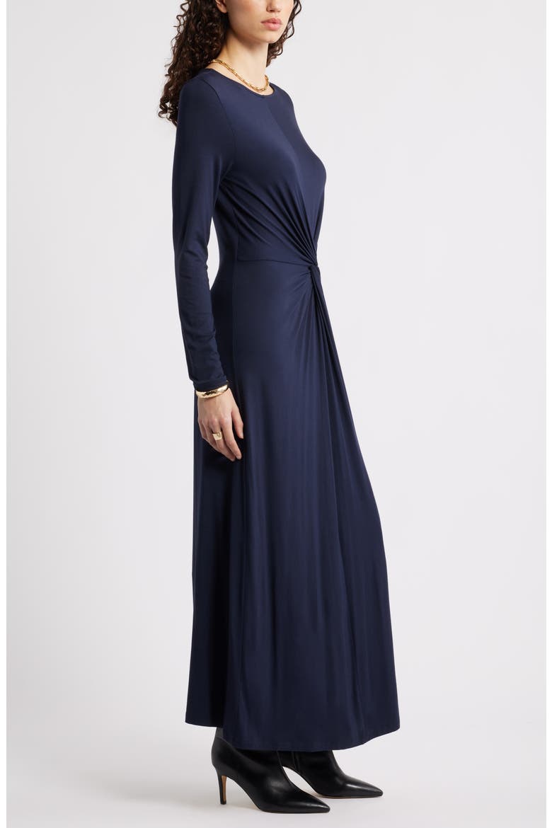 Twist Front Long Sleeve Jersey Maxi Dress, Alternate, color, NAVY NIGHT