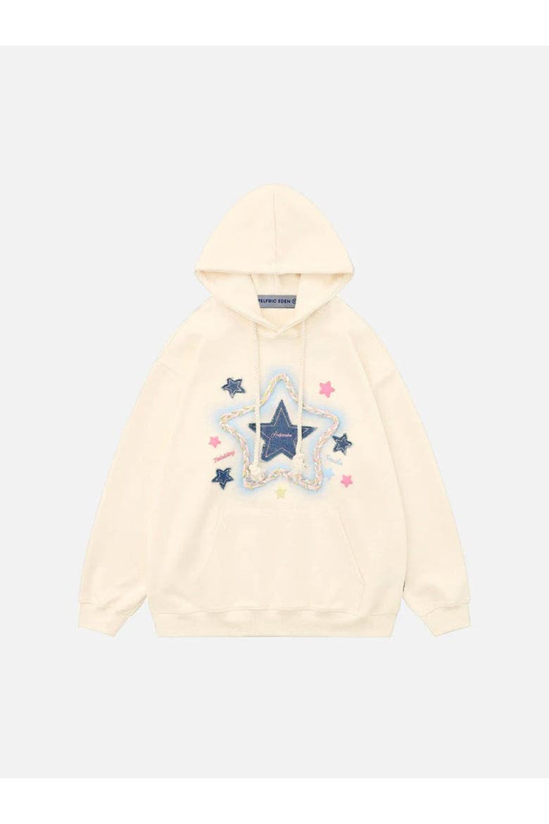 Denim Star Applique Hoodie, Alternate, color, Apricot