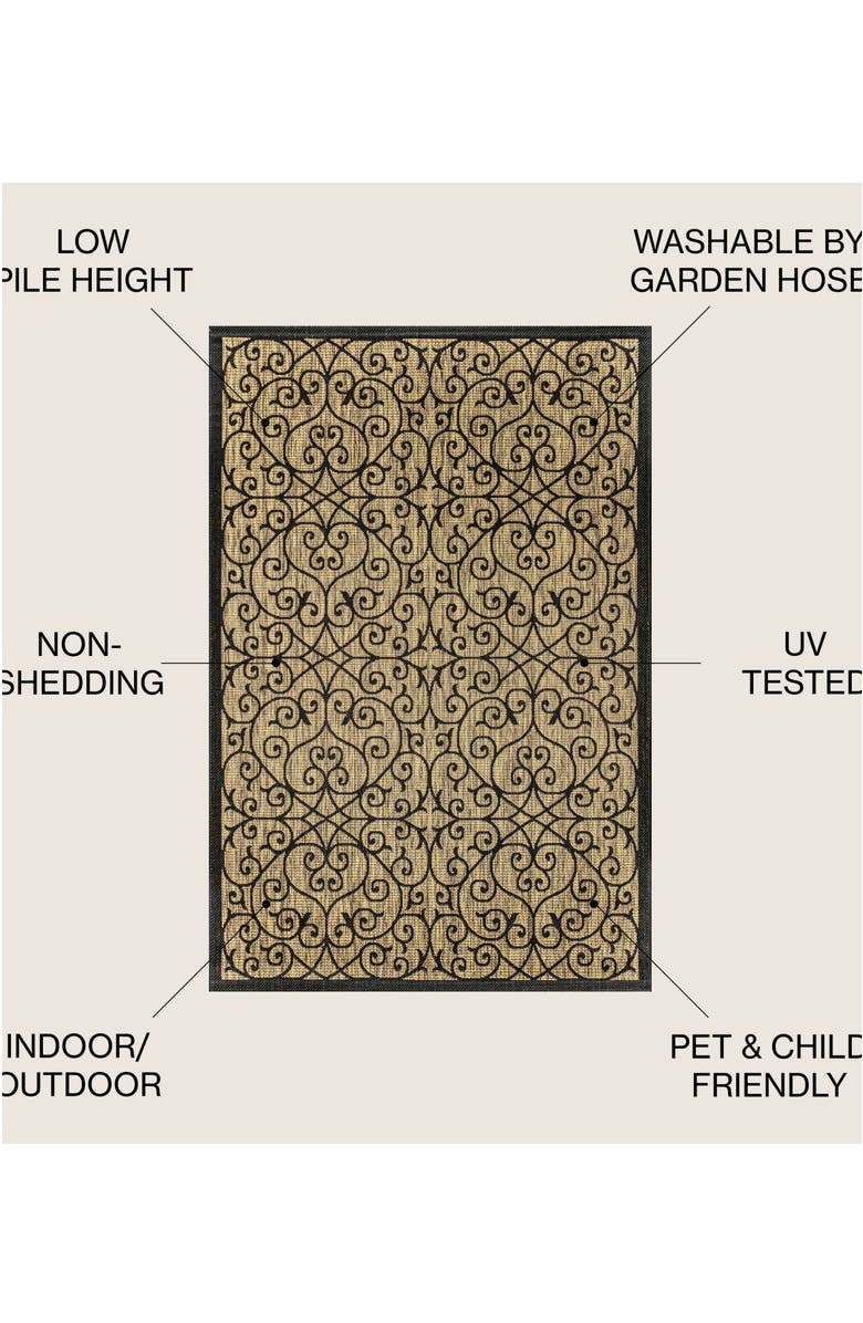 JONATHAN Y Madrid Vintage Filigree Textured Weave Indoor/Outdoor Area Rug, Alternate, color, Black/Khaki- Round