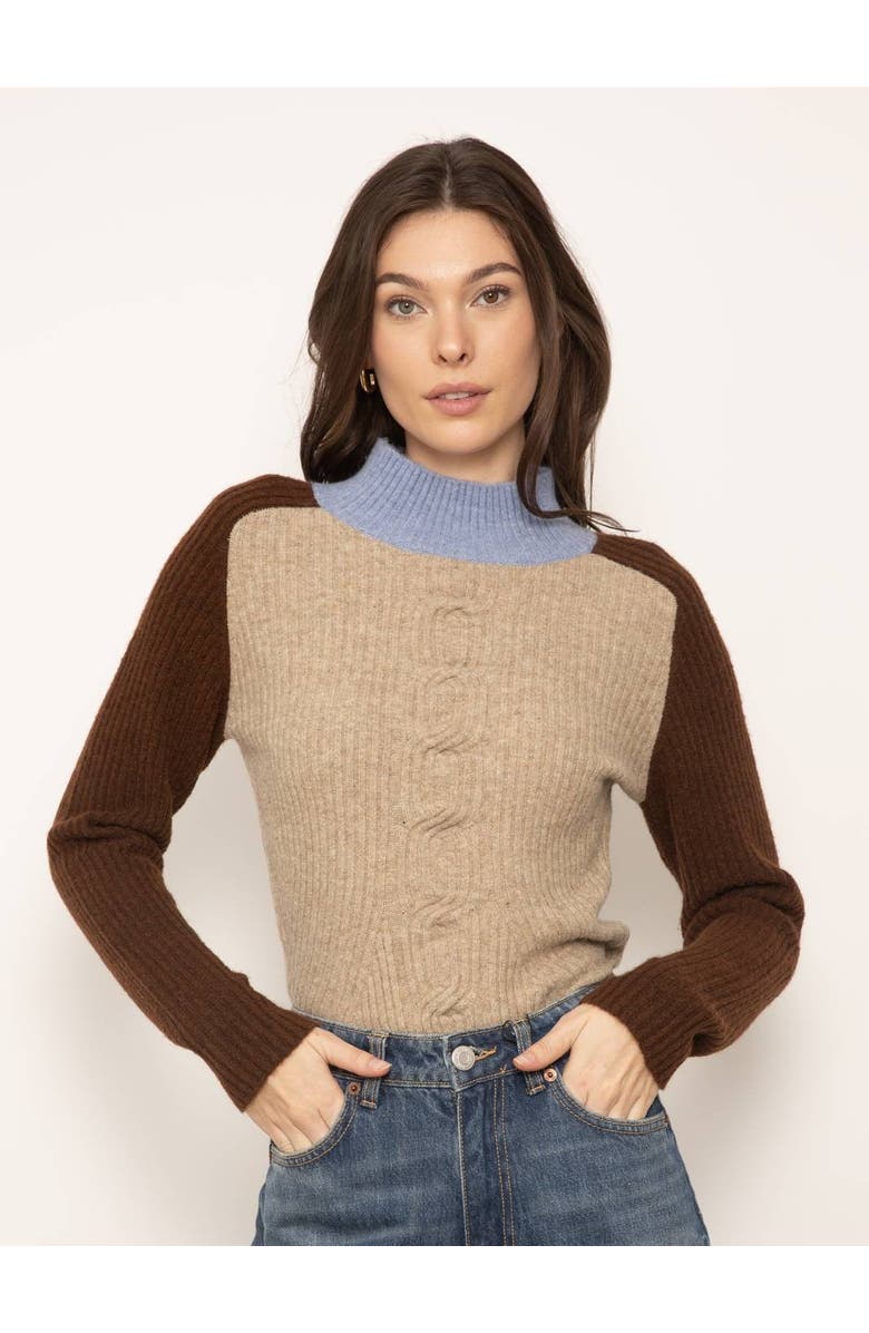 Central Park West Deacon Tuck Neck Cable Sweater, Main, color,