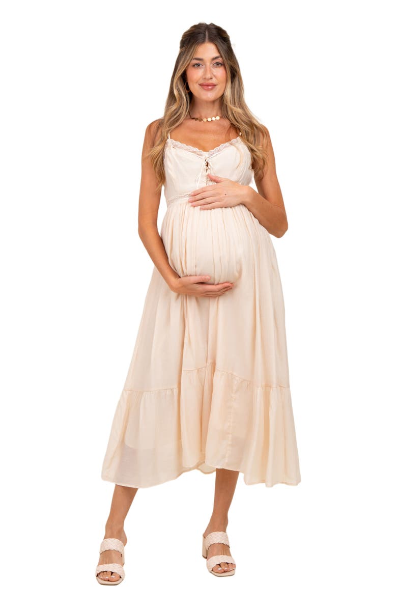 PinkBlush Lace Detail Button Front Sleeveless Midi Dress, Main, color, Cream