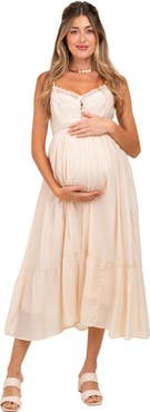 PinkBlush Lace Detail Button Front Sleeveless Midi Dress