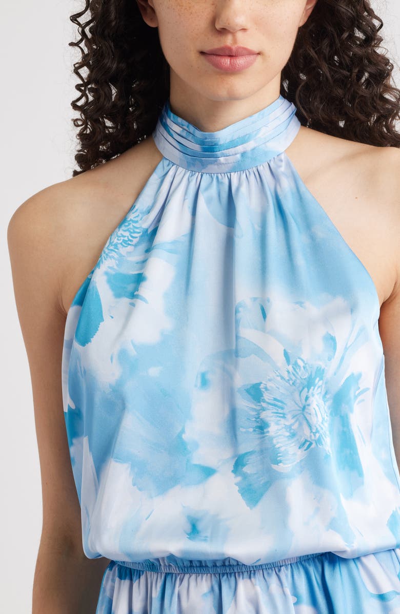 Chelsea28 Tiered Halter Minidress, Alternate, color, Blue Floral