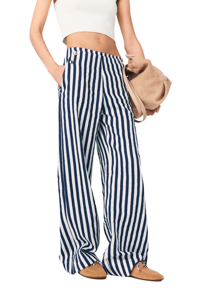 Linen blend sailor trousers, Main, color, White/blue
