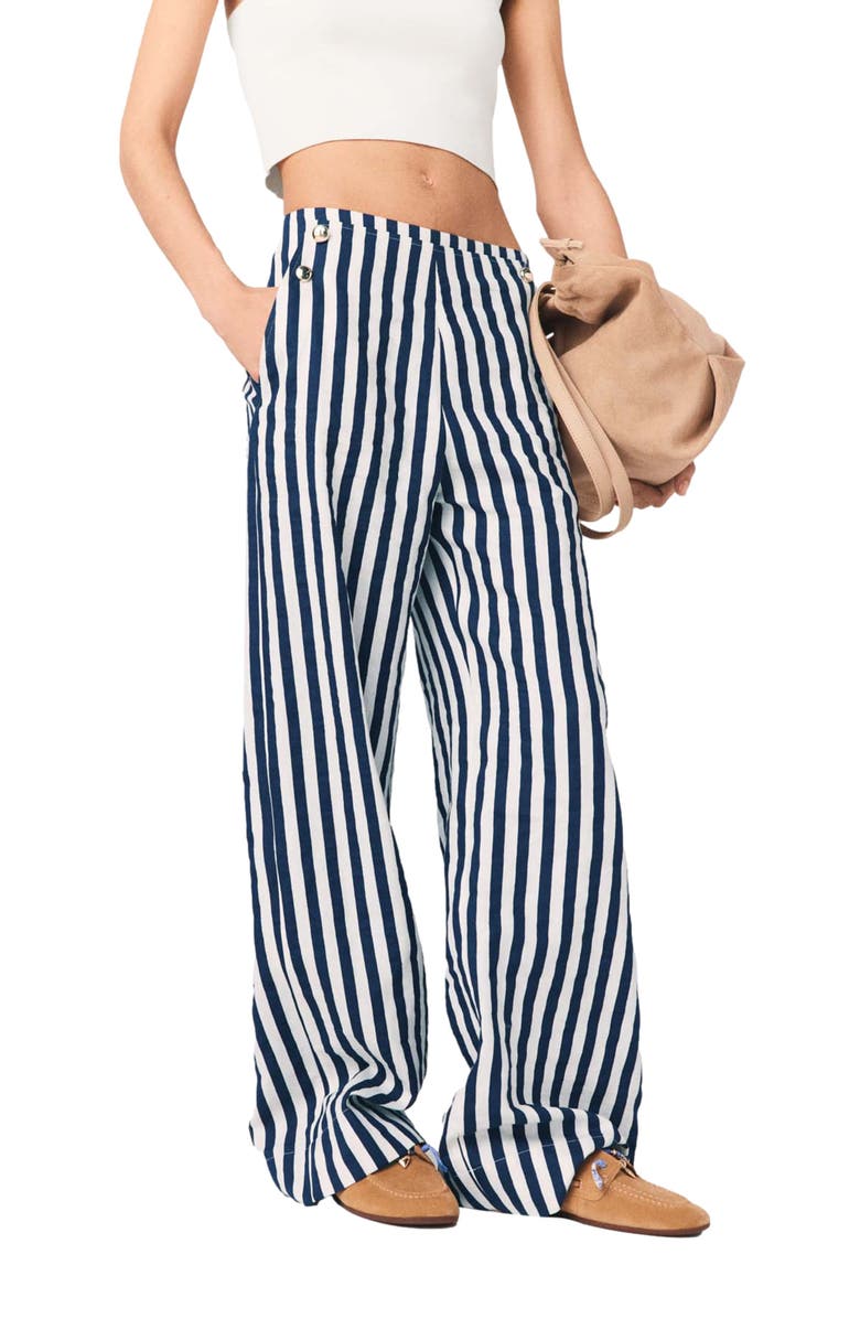 maje Linen blend sailor trousers, Main, color, White/Blue