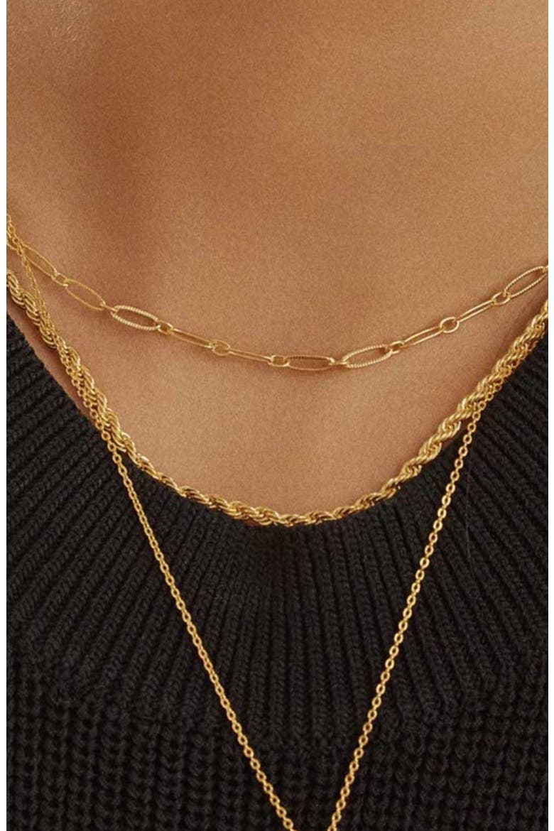 14k Gold Plated Chain and Rope Layered Necklace Gift Idea, Alternate, color, Gold