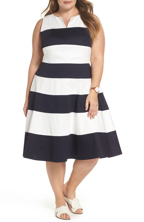 Stripe Fit & Flare Dress (Plus Size)