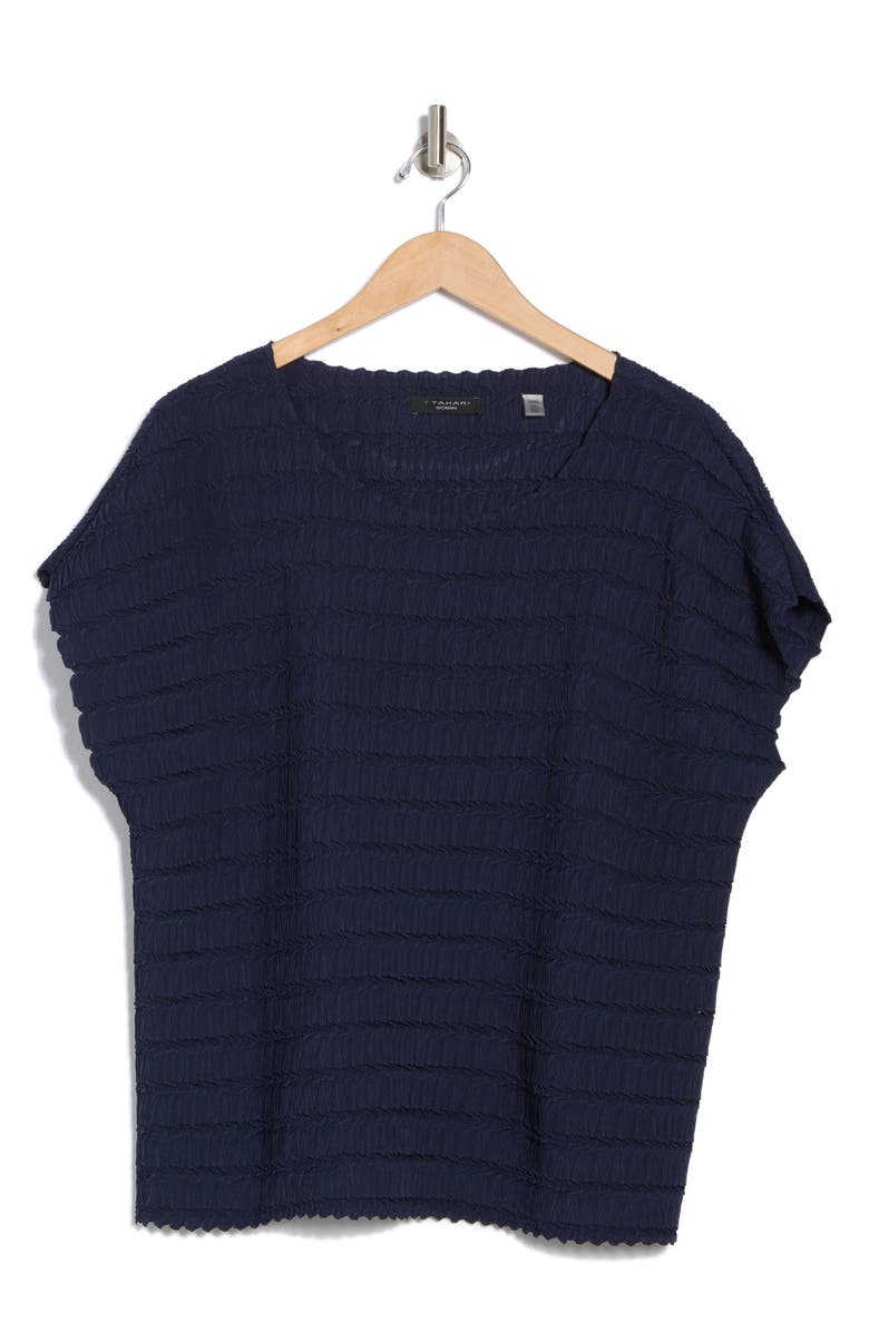 T Tahari Boat Neck Cap Sleeve Top, Alternate, color, Navy