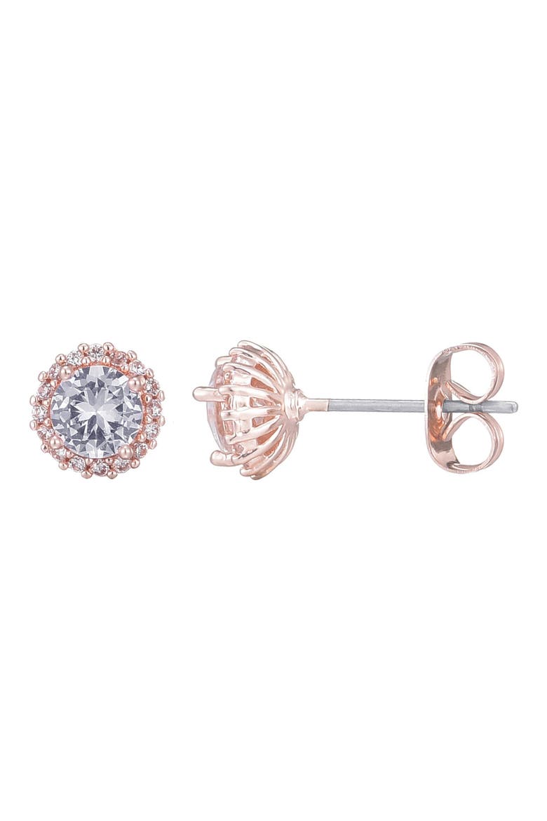 Cubic Zirconia Halo Stud Earrings, Alternate, color, PINK